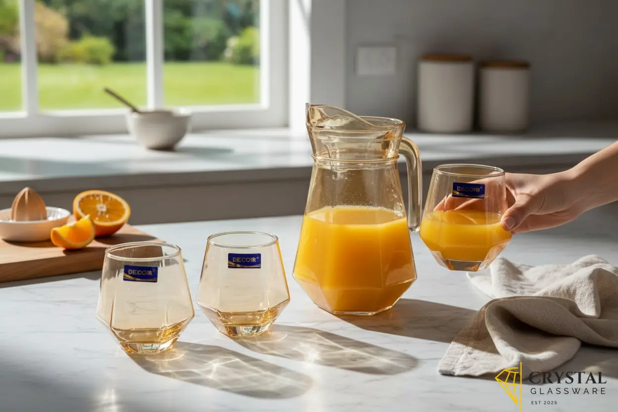 Golden-Accent Water Set Diamond-Shaped Glassware